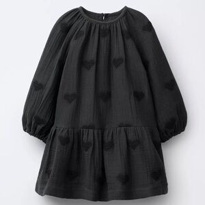 Zara Kids Embroidered Heart Pattern Dress Mid-Gray